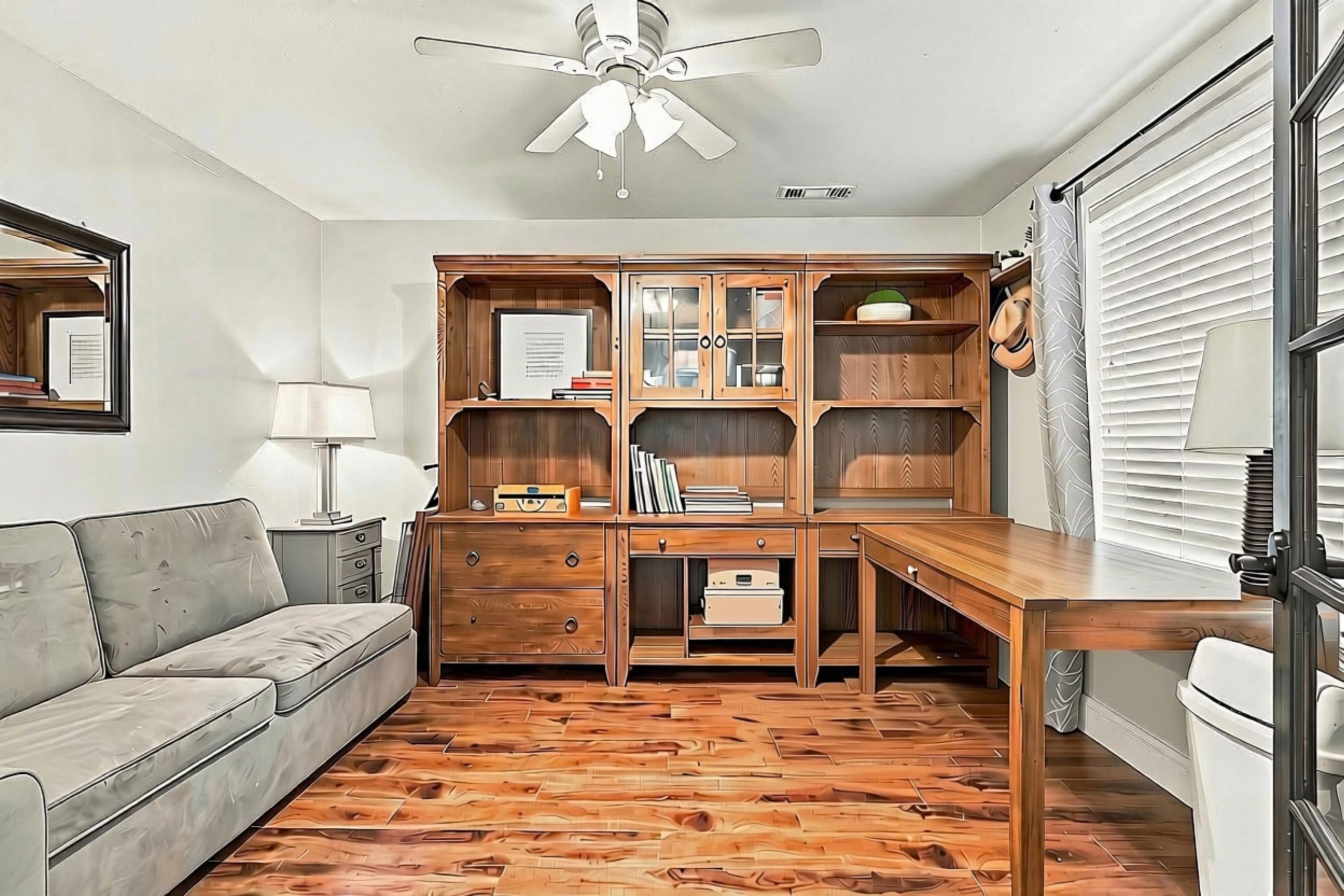 Office with built-in shelving at 947 Brandon Street